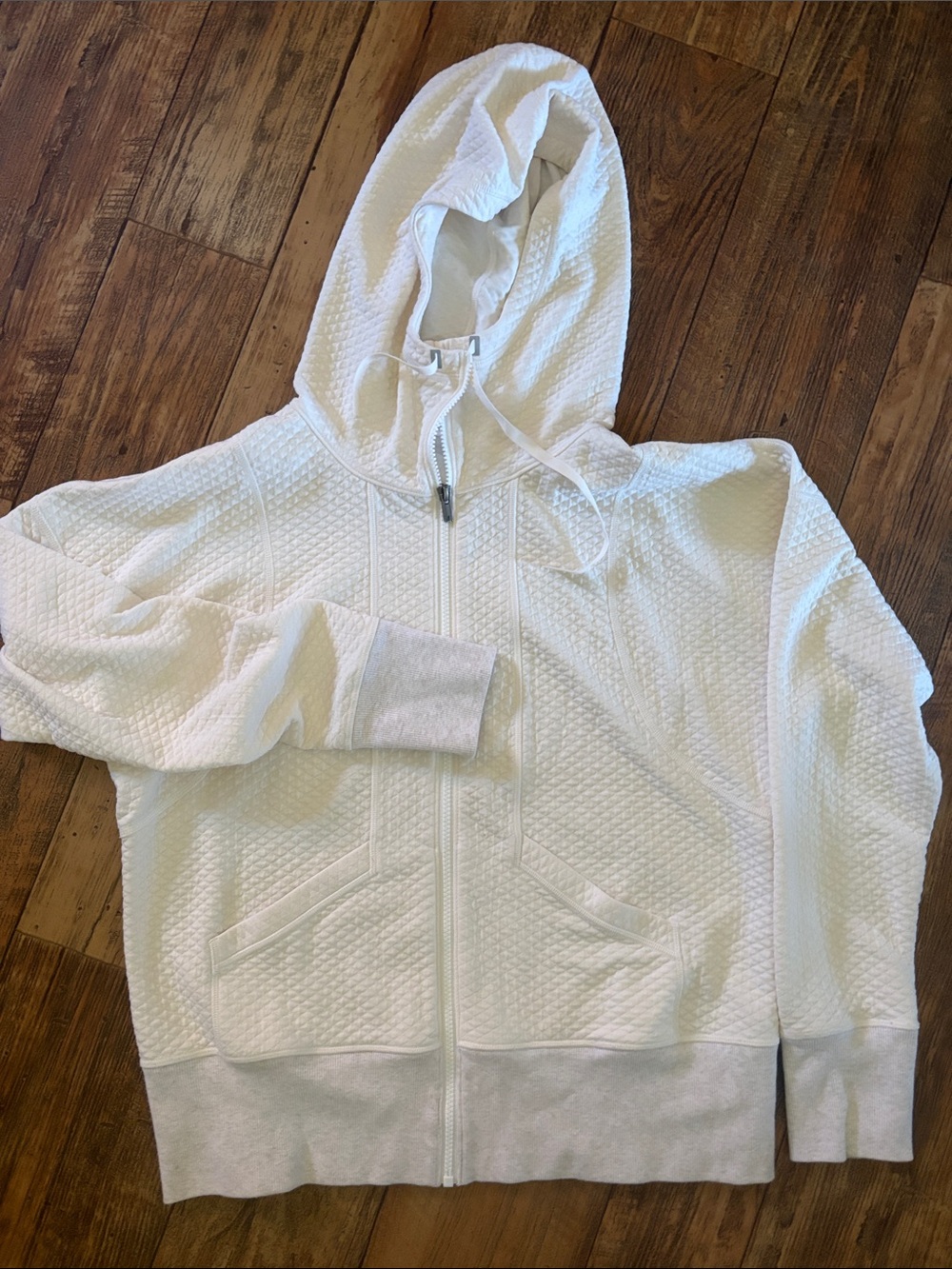 White Textured Zip-Up Hoodie